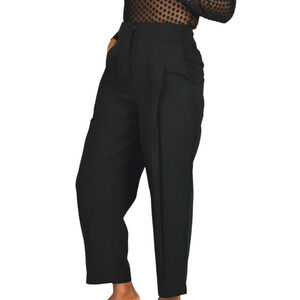 Tout a Coup Pleat Crop Trouser Pants Black High Waist Dressy Business Casual XS
